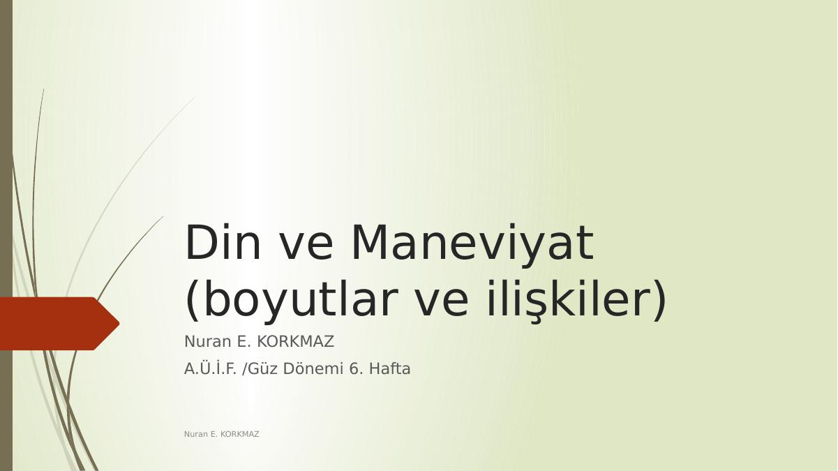 Din Ve Maneviyat(boyutlar Ve Ilişkiler)