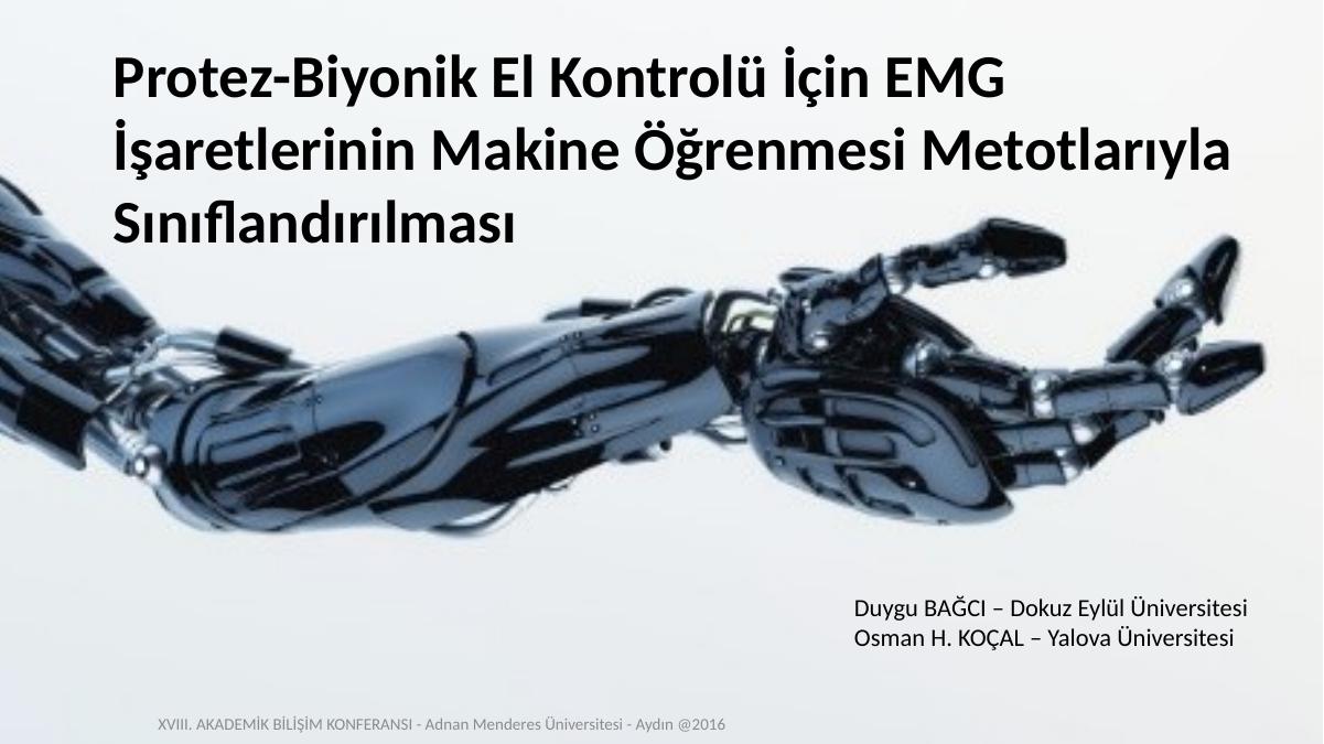 Protez-biyonik El Kontrolü İçin Emg İşaretlerinin Makine Öğrenmesi Metotlarıyla Sınıflandırılması